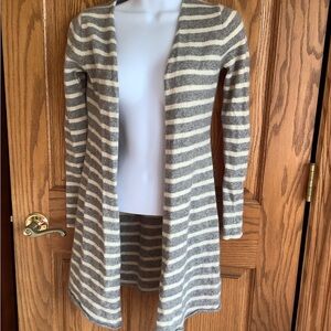 100% cashmere gray and white striped long cardigan.  No tag size, XS?